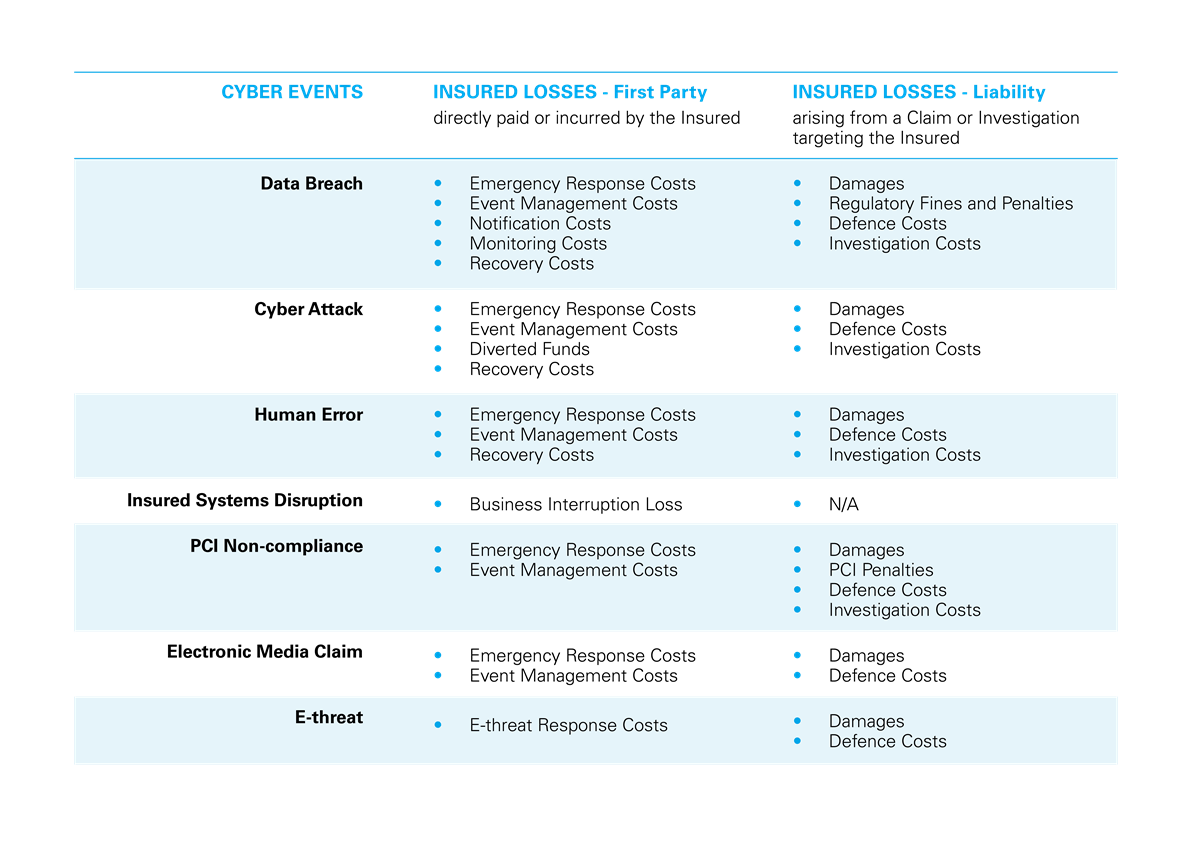 Cyber Coverage table