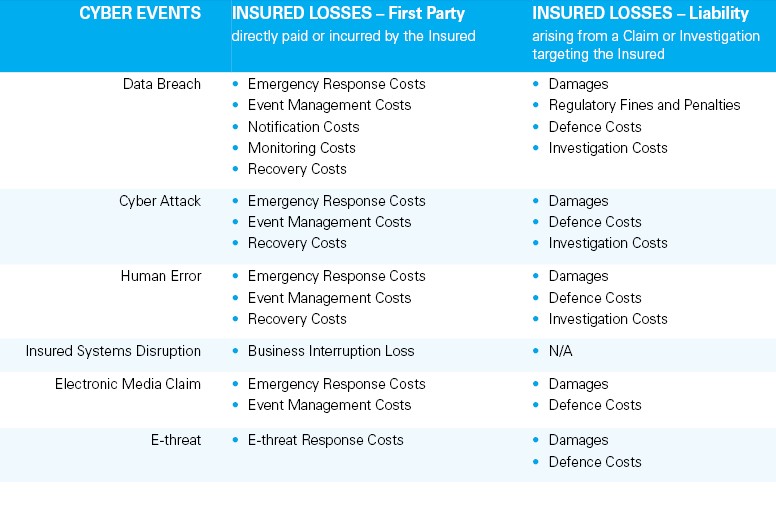 Cyber Coverage table